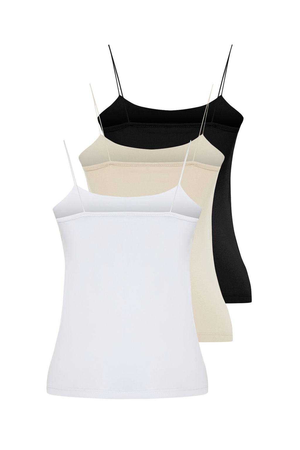 Trendyolmilla Siyah-Beyaz-Bej 3lu Paket Ask?l? Vucuda Oturan Kare Yaka Esnek Orme Atlet TWOSS24AL00054 фото 14