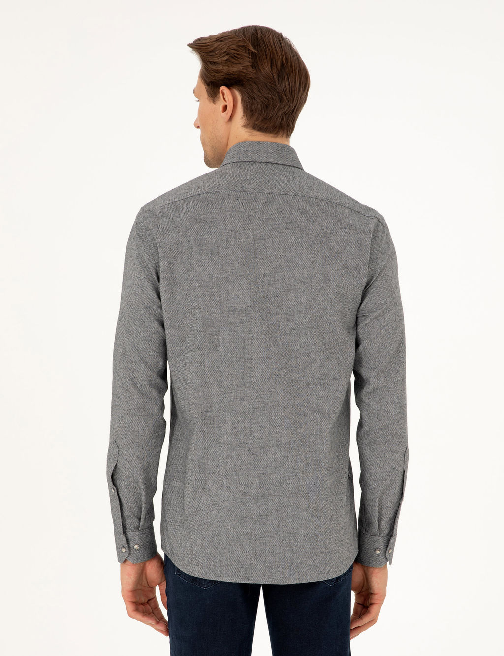 Gri Slim Fit Uzun Kollu G_mlek