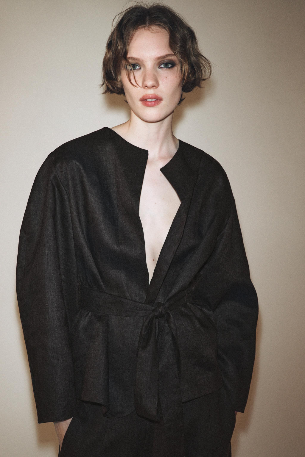 ZW COLLECTION LINEN BELTED KIMONO - Zara фото 6