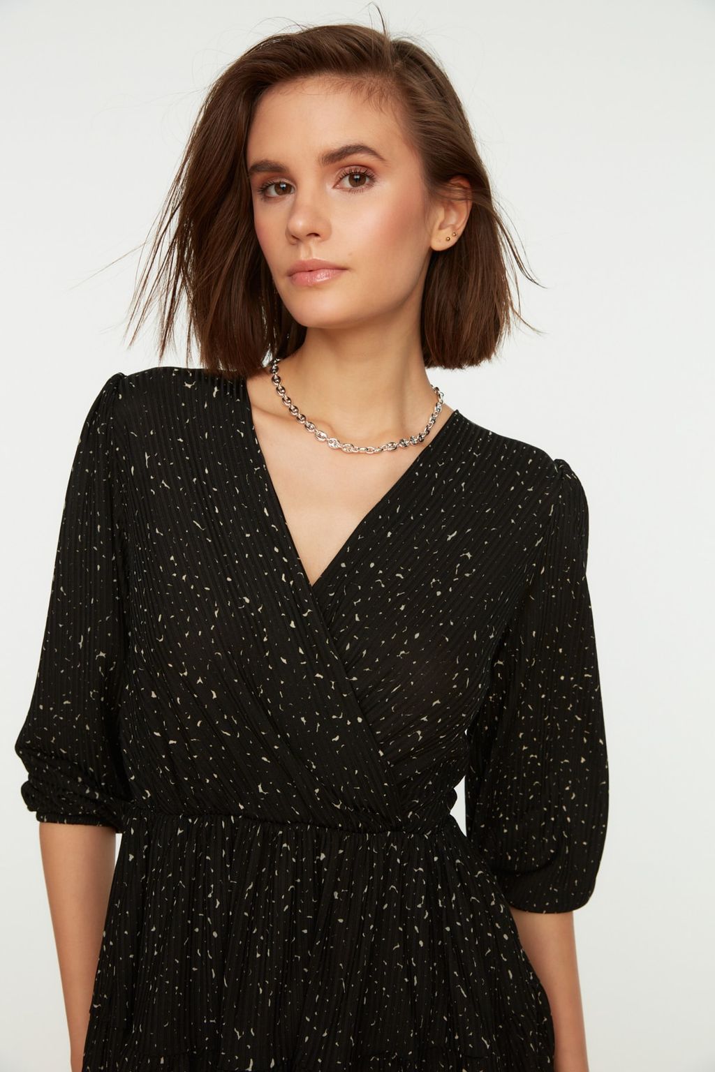 TRENDYOLMILLA K?rm?z? Retro Bask?l? Skater/Belden Ac?lan Kruvaze Yaka Mini Esnek Orme Elbise TWOAW22EL0104  фото 11