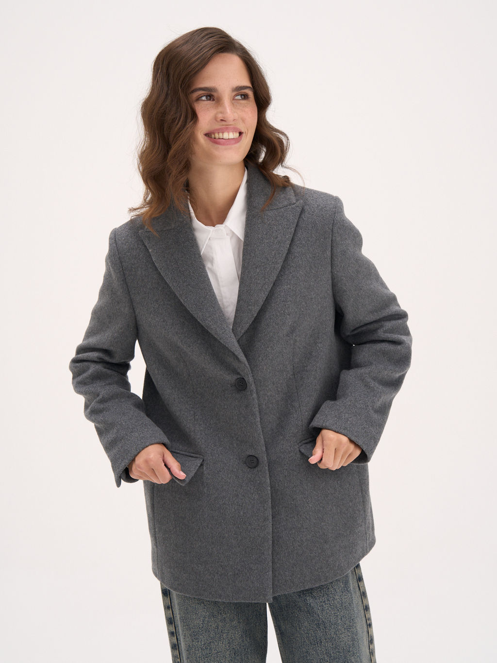 Пальто укороченное из смесовой шерсти Графит женское