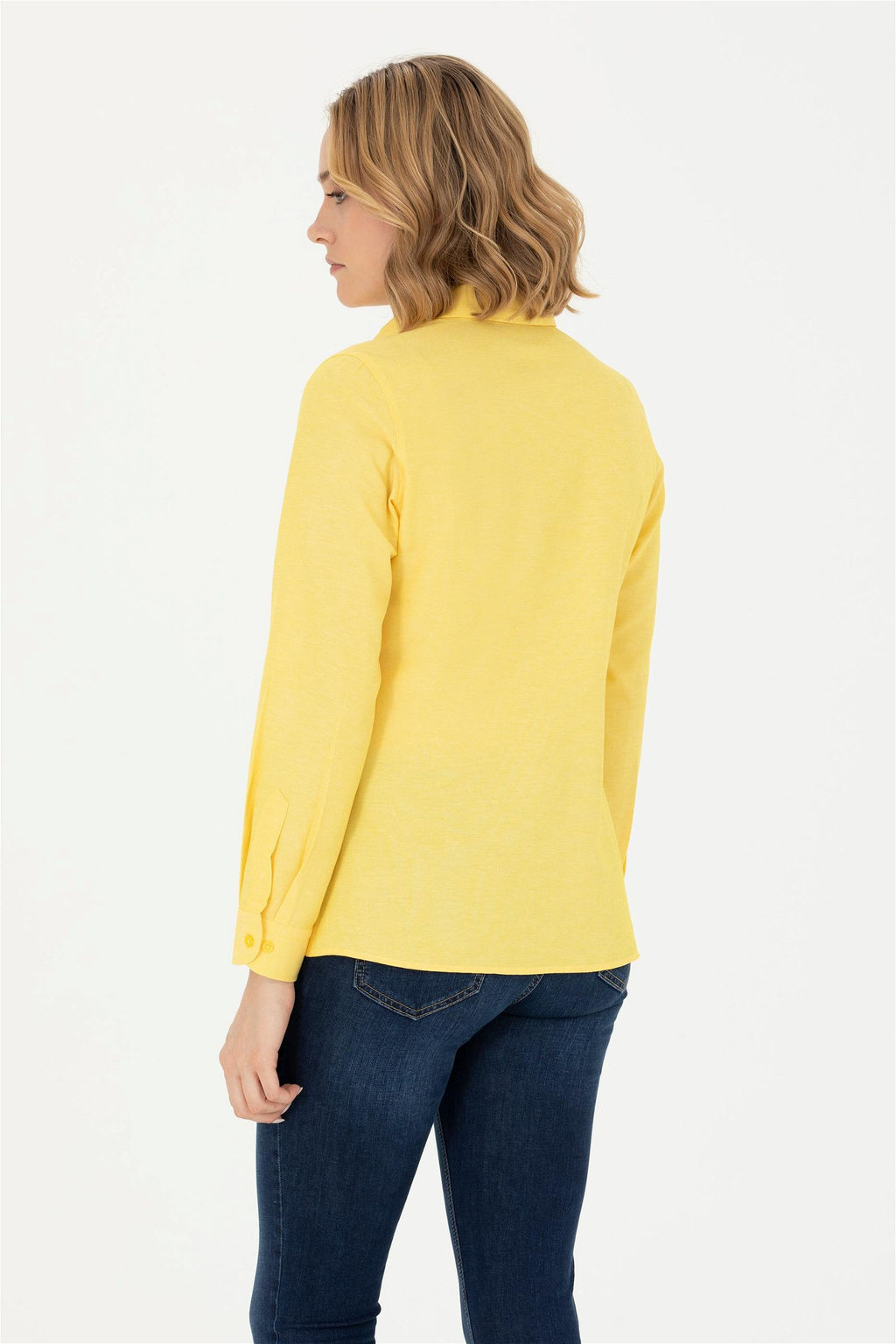 Женская желтая базовая рубашка с длинным рукавом - U.s. polo assn фото 5