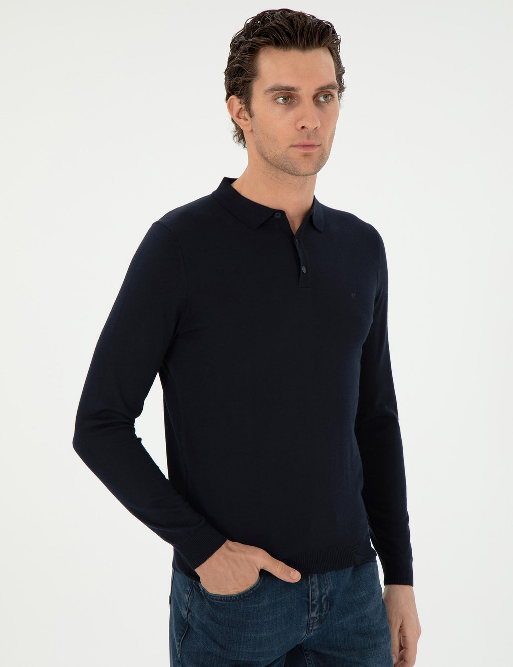 Темно-синий базовый свитер узкого кроя - Cacharel фото 3