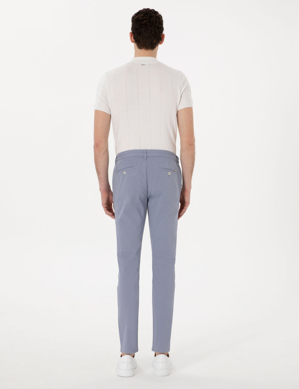 A__k Mavi Slim Fit Beli Lastikli Kanvas Pantolon