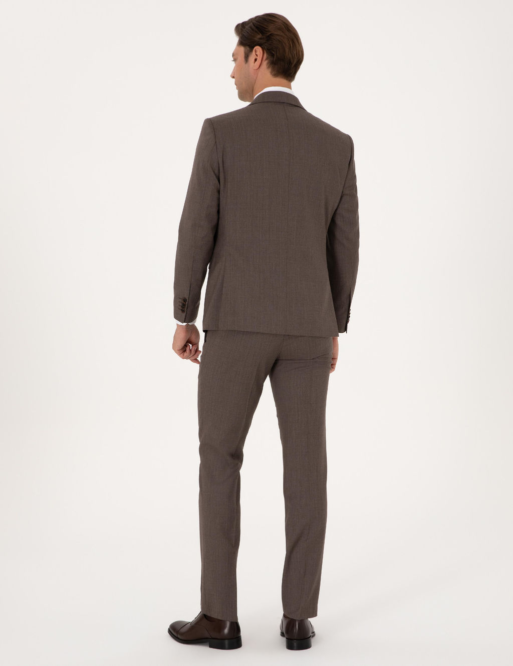 Kahverengi Slim Fit %100 Y_n _izgili Tak_m Elbise
