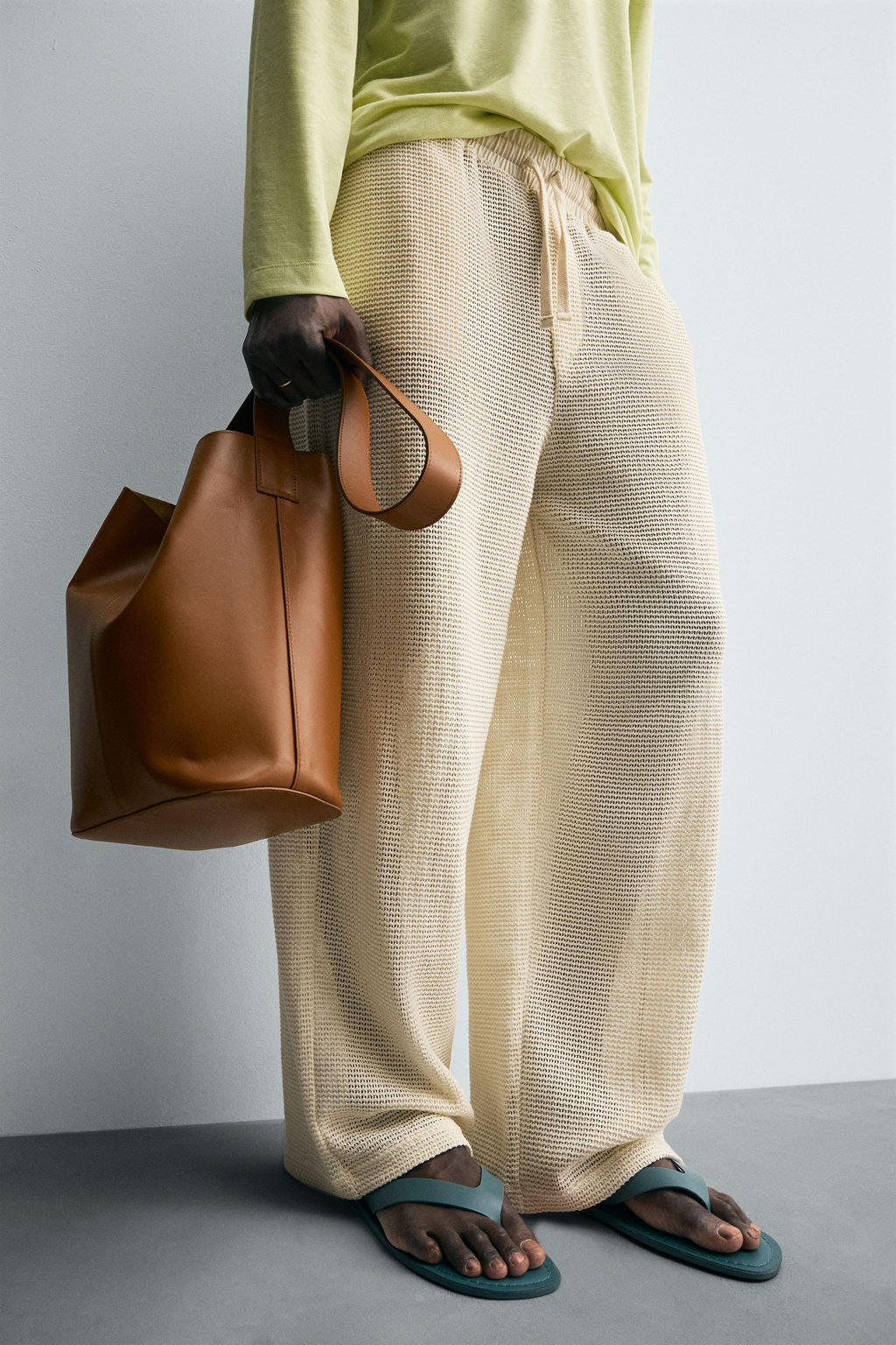 RELAXED FIT OPEN WEAVE TROUSERS - Zara фото 5