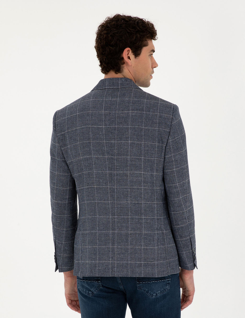 Lacivert Slim Fit Y_n Keten Kar___ml_ Ceket