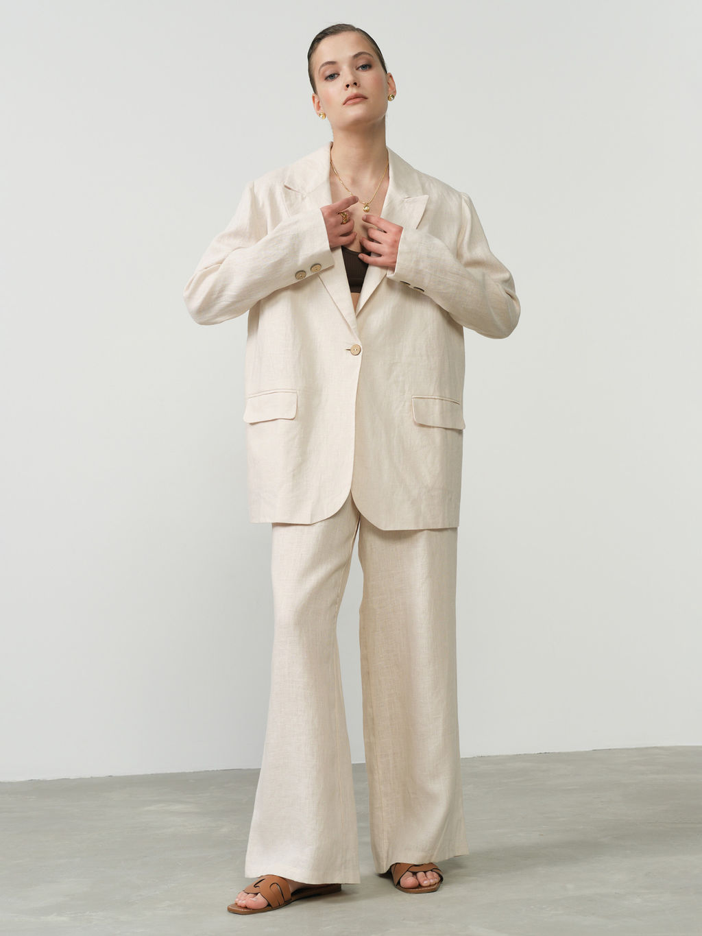 Брюки льняные 630 бежевые