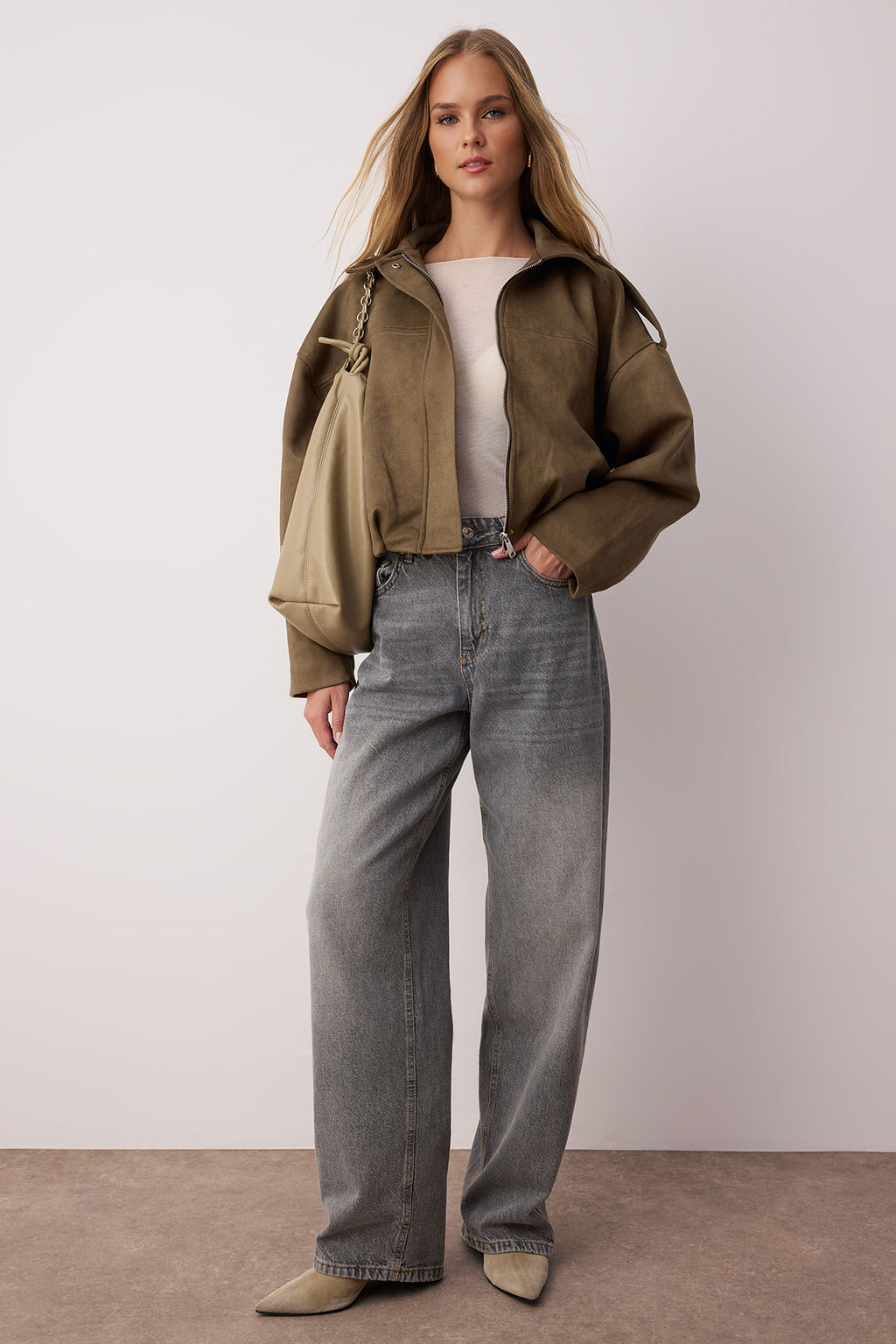 Gri Yuksek Bel Baggy %100 Pamuk Non-Stretch Jeans TWOAW25JE00130