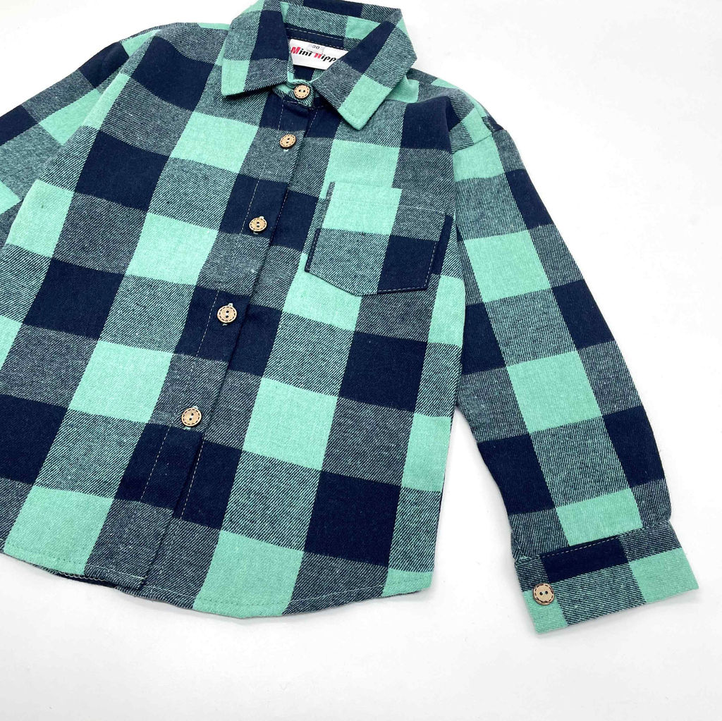 Детская рубашка в клетку с воротником бирюзовая Mini Hippy SAM 046 - Caimano фото 12
