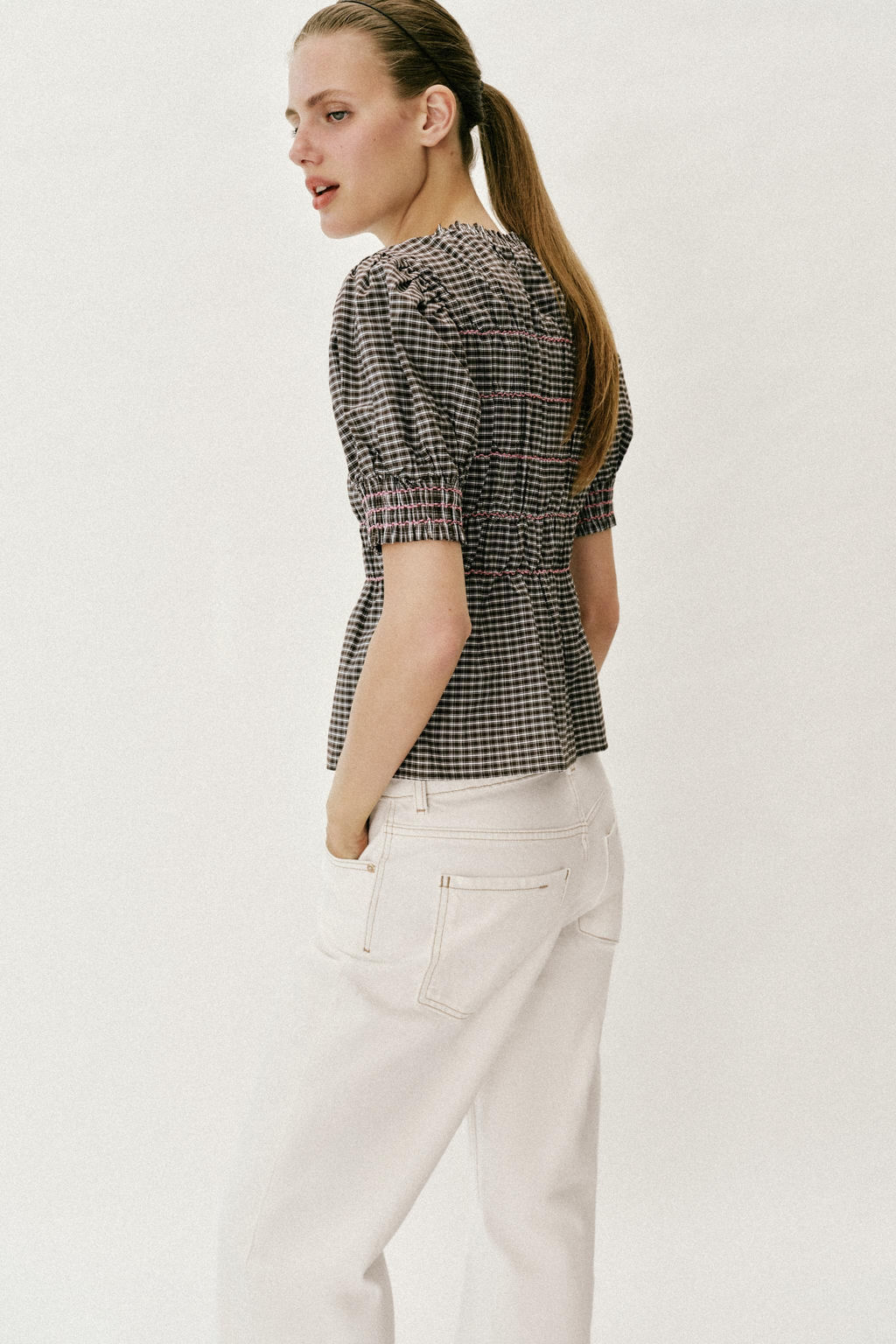 CAMISA CUADROS NIDO DE ABEJA / Marr?n / Crudo