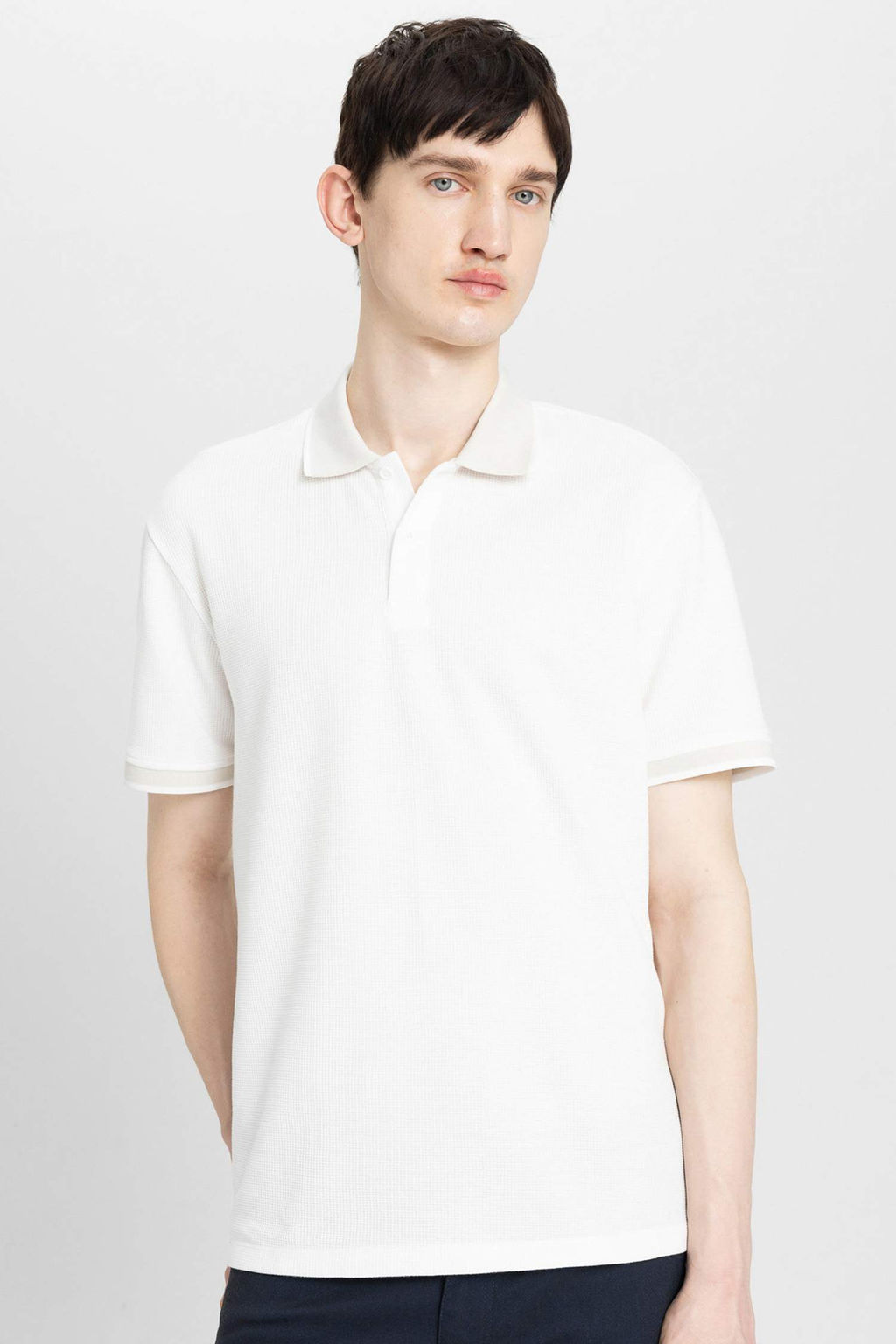 New Regular Fit Waffle K?sa Kollu Basic Duz Polo Tisort - Defacto фото 12