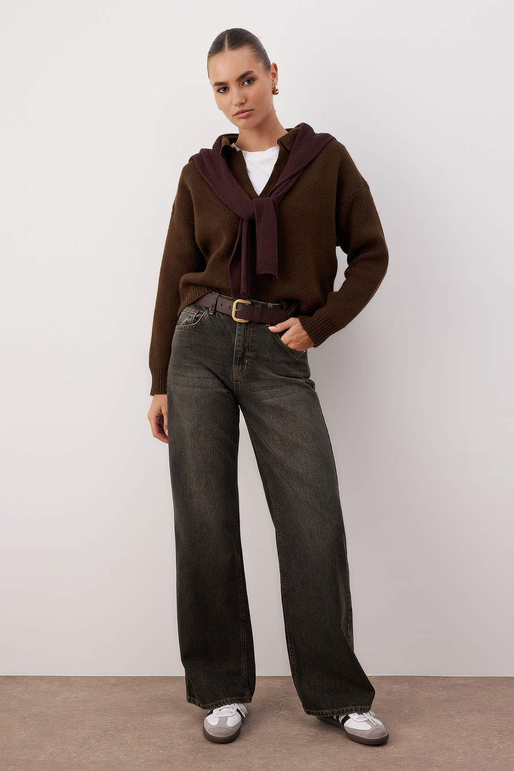 Kahverengi Yuksek Bel Vintage Y?kama Genis Paca Wide Leg Jeans TWOAW26JE00124 - Trendyolmilla фото 8