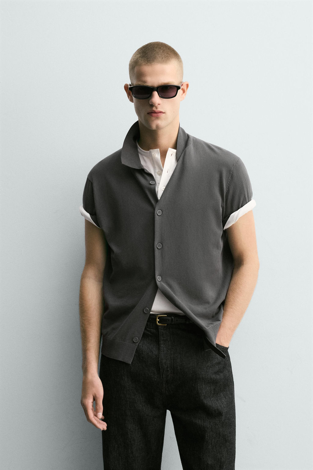 CAMISA PUNTO ALGOD?N / Gris oscuro - Zara фото 2