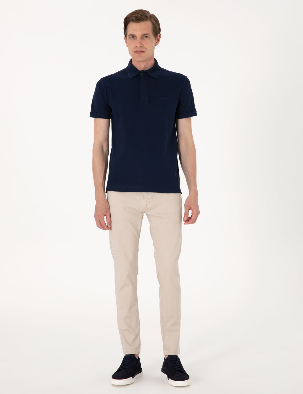 Lacivert Slim Fit %100 Pamuk K_vr_lmaz Amerikan Pike Polo Yaka Basic Ti__rt