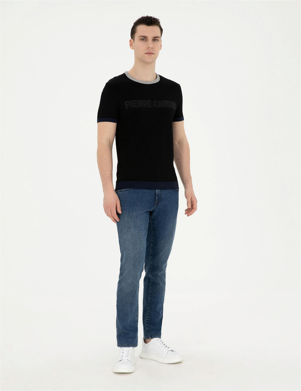 Siyah Slim Fit Bisiklet Yaka Triko Ti__rt - Pierre cardin фото 4