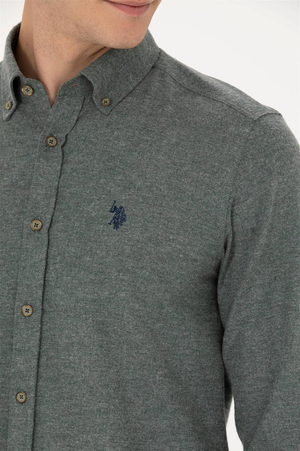 U. S. Polo Assn / Мужская темно-зеленая базовая рубашка с длинным рукавом - U.s. polo assn фото 7