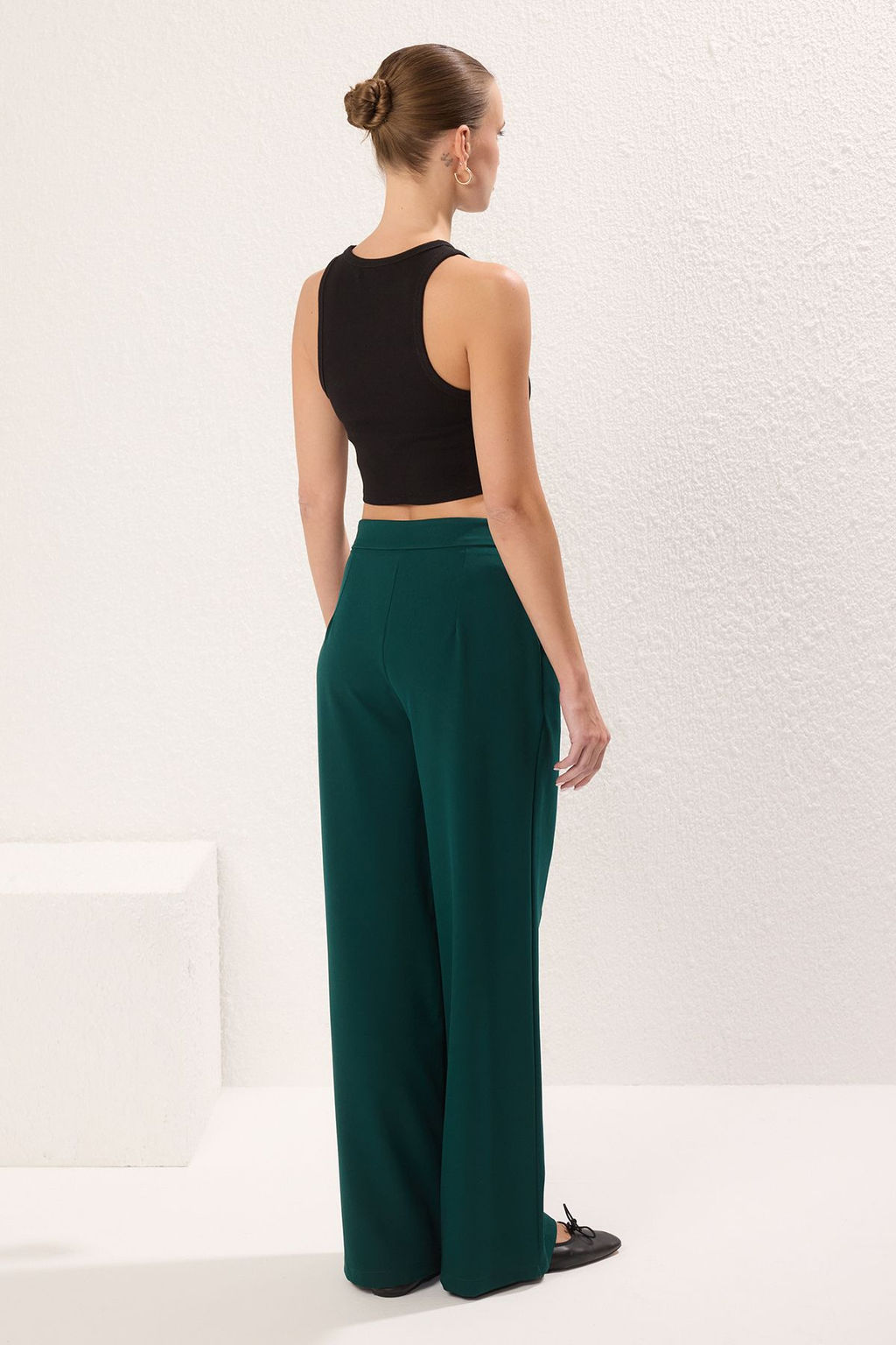 Yesil Wide Leg/Genis Paca Pilili Dokuma Kumas Pantolon TWOSS21PL0189