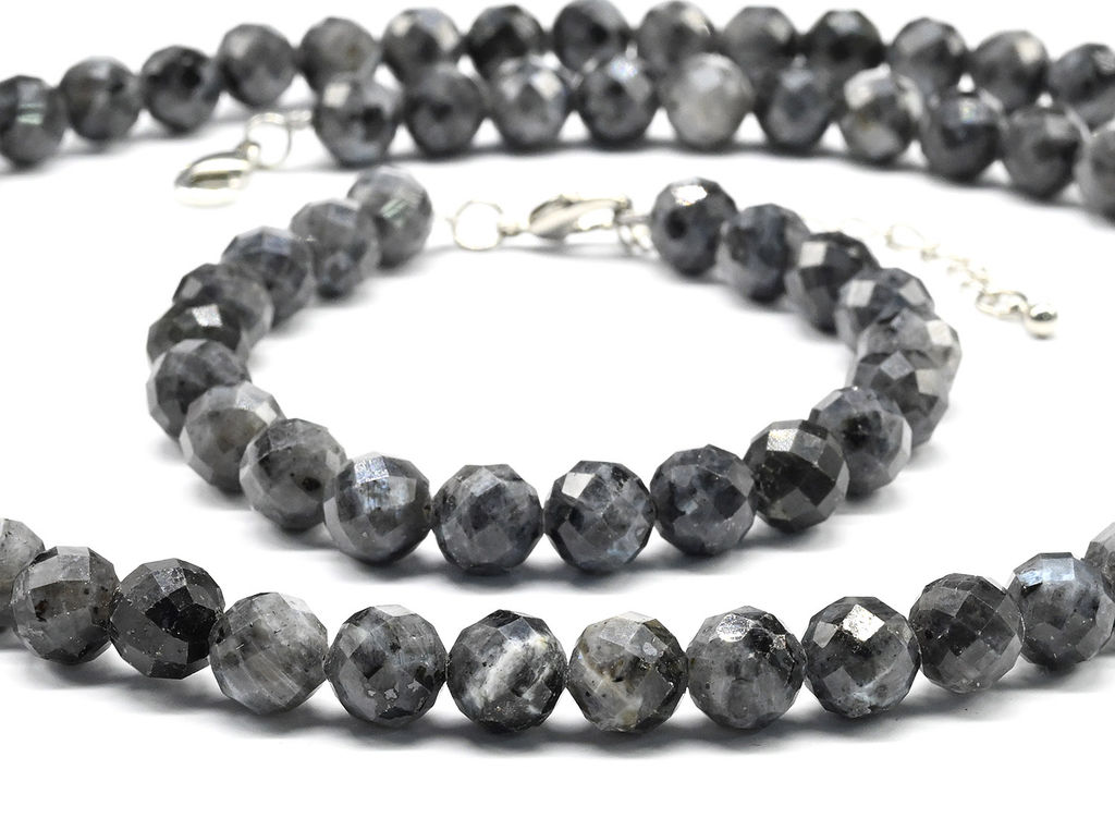 Бусы и браслет из лабрадора (ларвикит) шарик гр.8мм, 47см, 17,5см