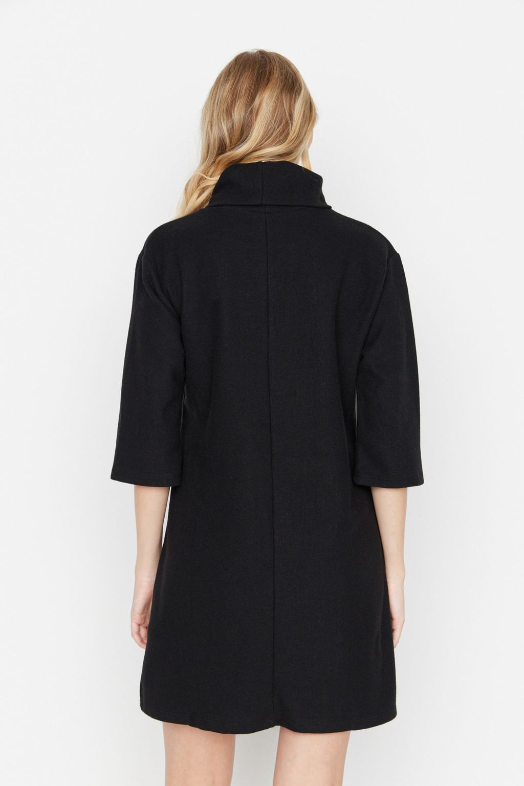 Siyah Bal?kc? Yaka Shift/Duz Mini Selanik Uzun Kollu Orme Elbise TWOAW20EL1110