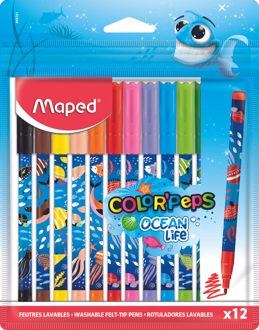 Фломастеры MAPED COLORPEPS OCEAN LIFE стандартные 12 цветов круглый корпус легкосмываемые...