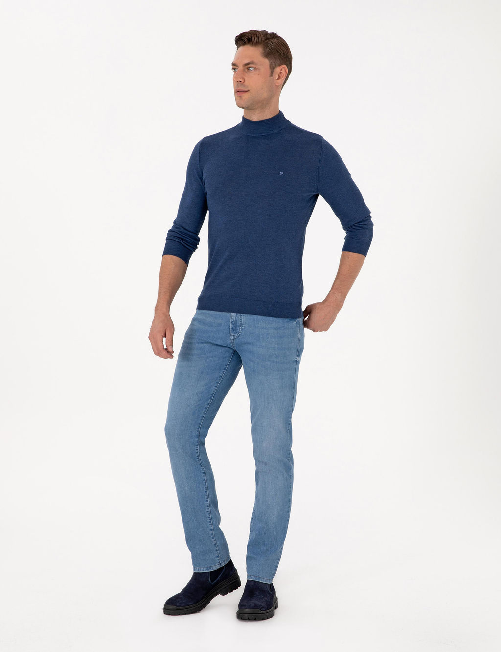 _ndigo Melanj Slim Fit Yar_m Bal_k__ Yaka Basic Triko Kazak - Pierre cardin фото 4