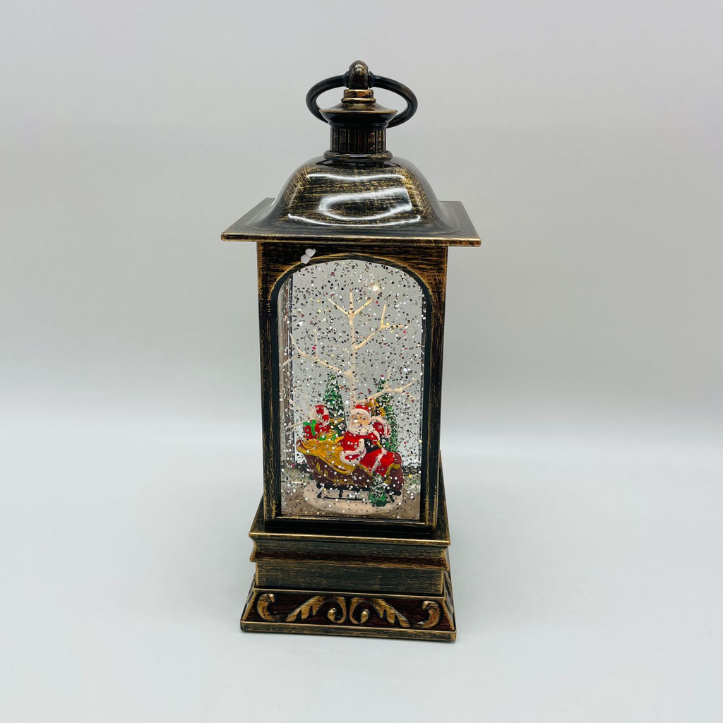 Новогодний декор Фонарь стекло - Дед Мороз на санях 23 см (арт. WDL-2101A) - Ип лебедев о.ю фото 2