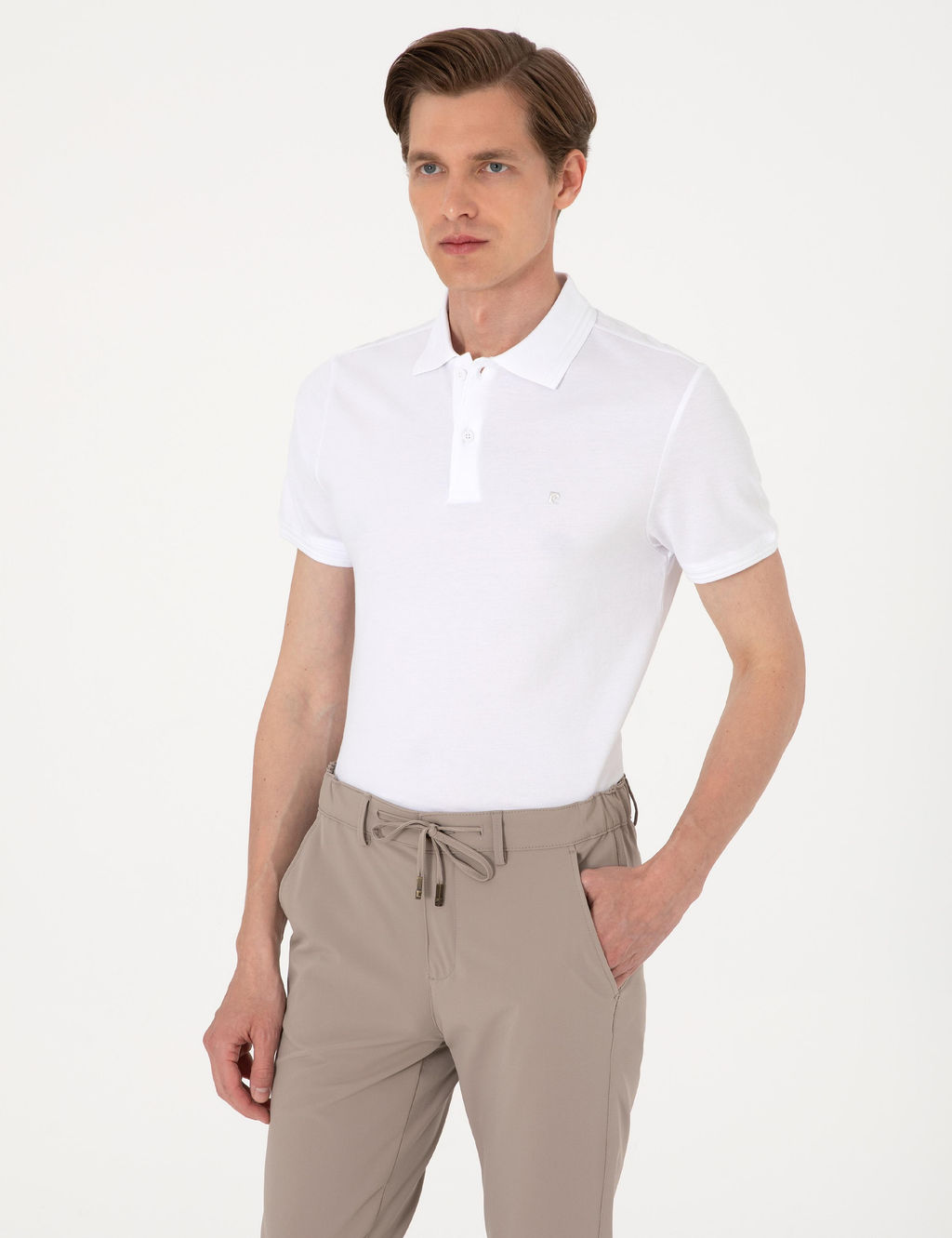 Beyaz Slim Fit %100 Pamuk Polo Yaka Basic Ti__rt