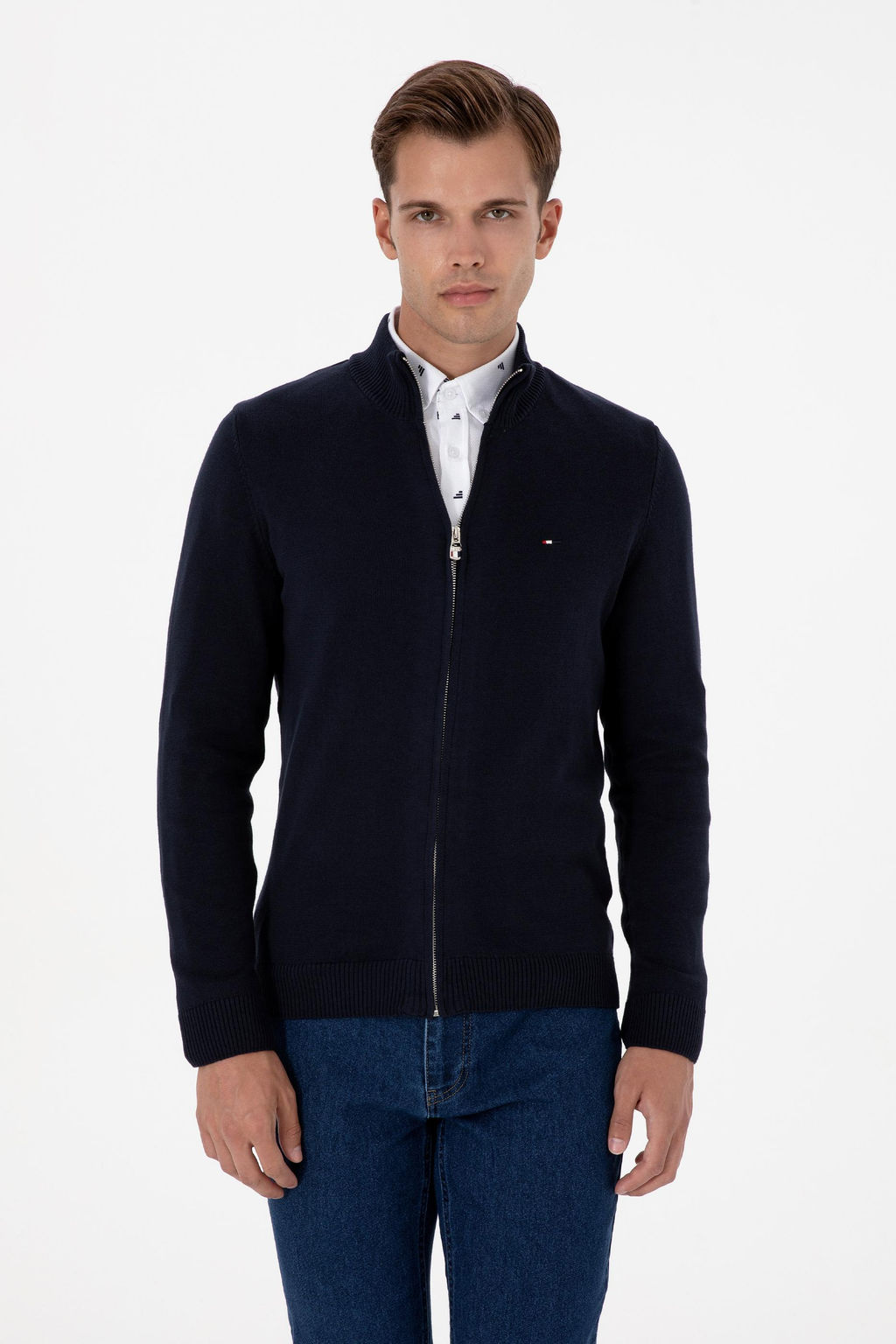 Erkek Slim Fit Lacivert Basic Triko H_rka Sepette S_rpriz _ndirim