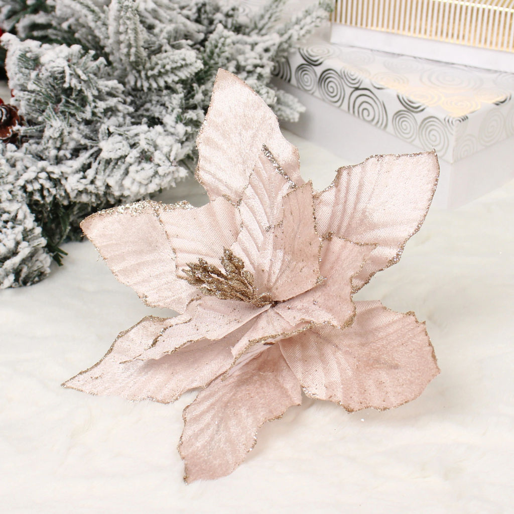 Цена за 2шт. Украшение новогоднее "Пуансеттия - Фурия" 26 см, Шампань