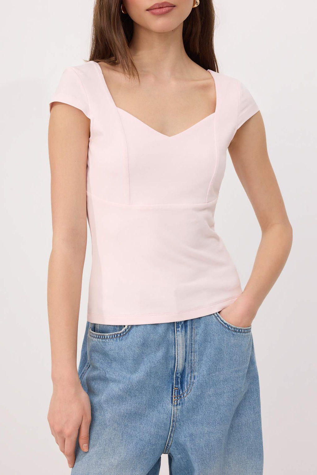 Trendyolmilla Ekru Kalp Yaka Vucuda Oturan Pamuklu Esnek Orme Bluz TWOSS24BZ00113  фото 19