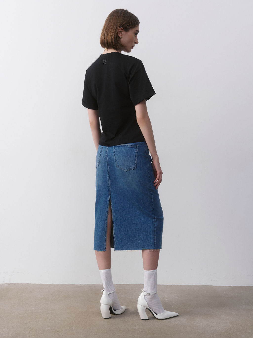 CONTE CON-633 Джинсовая юбка-midi с разрезом и необработанным краем blue