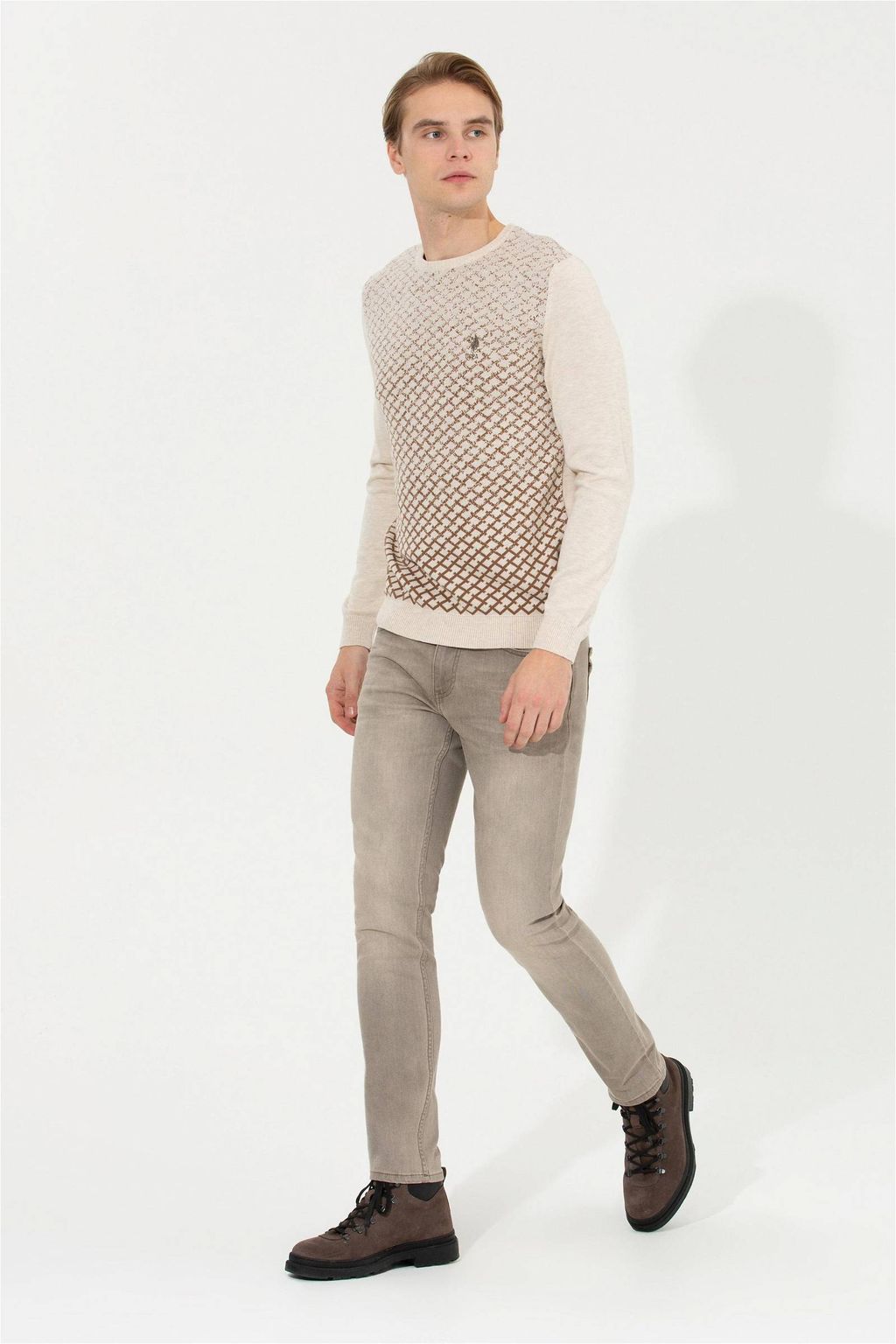Мужской кремовый свитер из меланжевого трикотажа - U.s. polo assn фото 4