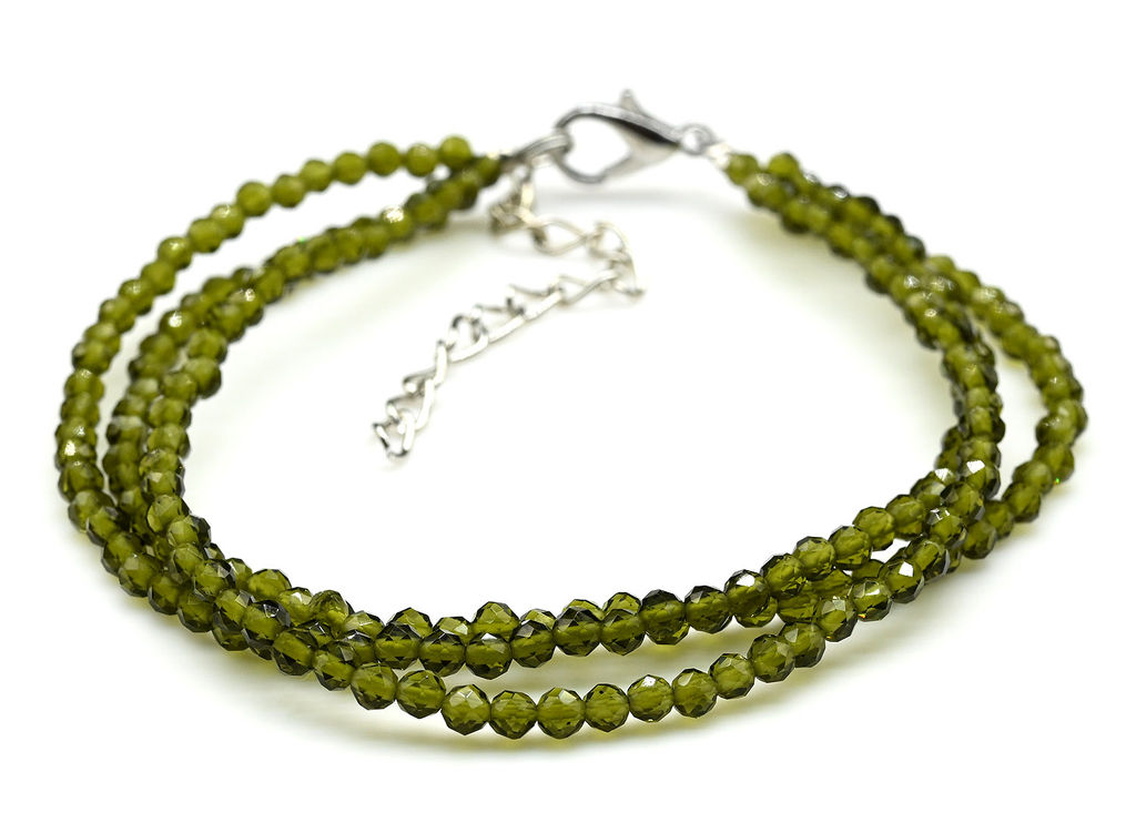 Браслет из циркона 3 нити шарик гр.3мм цв.оливковый, 19см