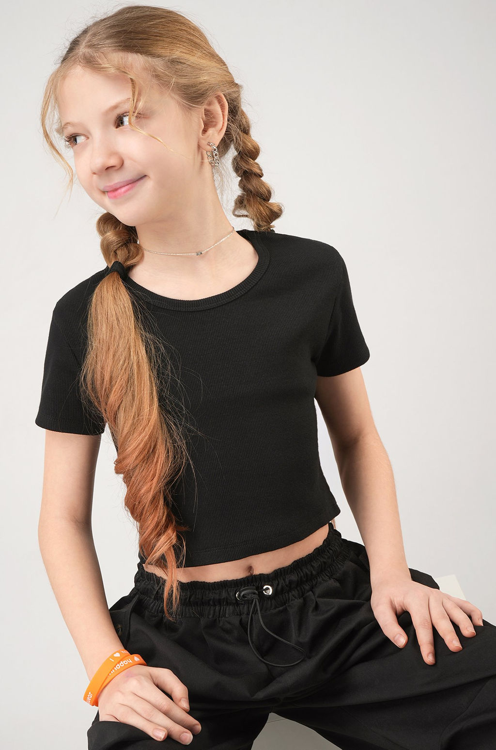 Укороченная футболка в рубчик для девочки Happyfox фото 5