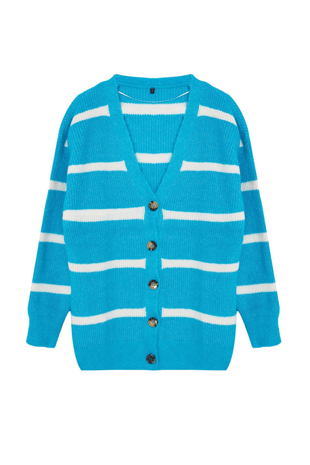 Ac?k Mavi Genis Kal?p Yumusak Dokulu Cizgili Triko H?rka TWOAW23HI00191 - Trendyolmilla фото 6