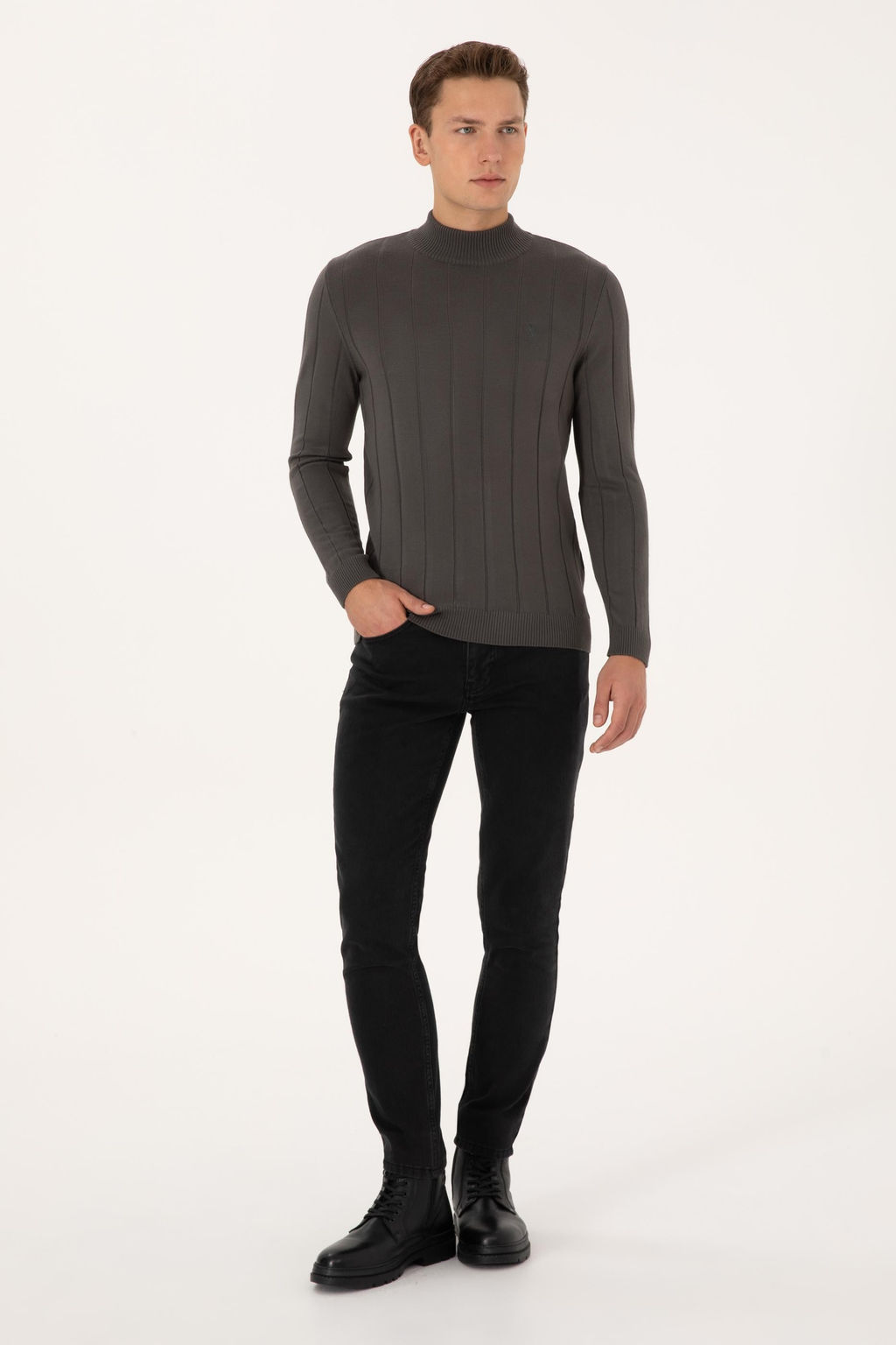 Erkek Slim Fit Yar_m Bal_k__ Yaka Gri Kazak - U.s. polo assn фото 4