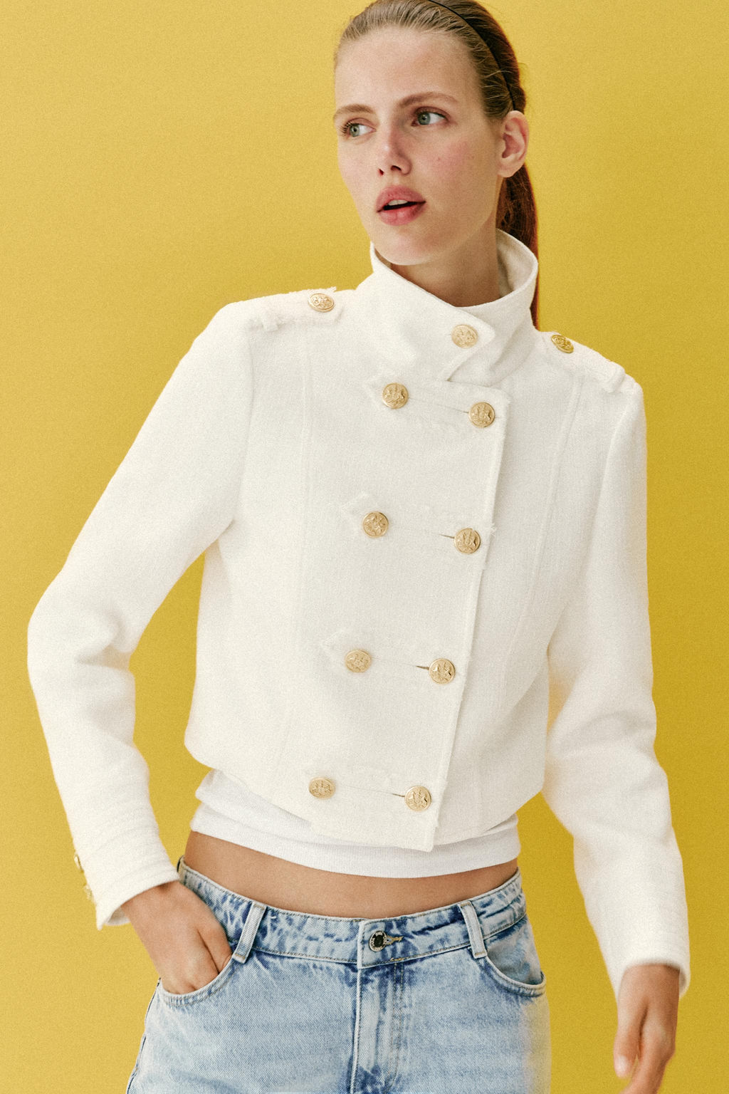 CHAQUETA CRUZADA BOT?N DORADO / Crudo - Zara фото 7