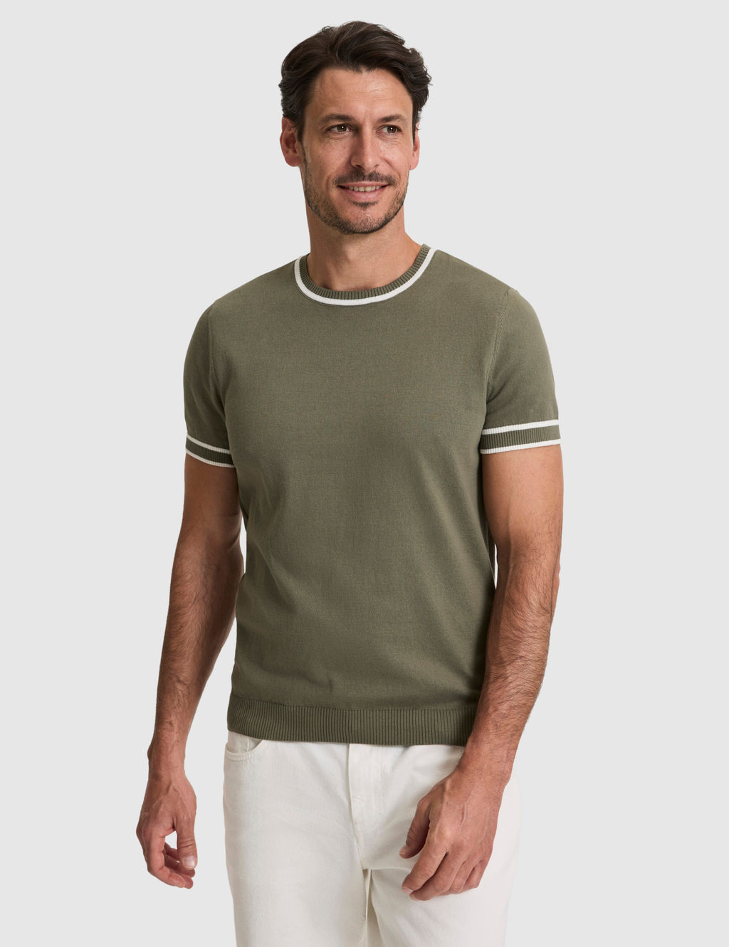 Haki Slim Fit %100 Pamuk Bisiklet Yaka Triko Ti__rt