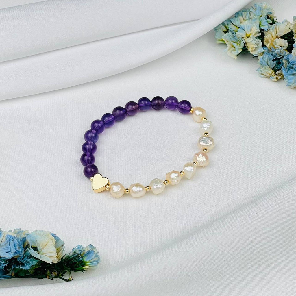 Браслет из Аметиста и Жемчуга 18 см