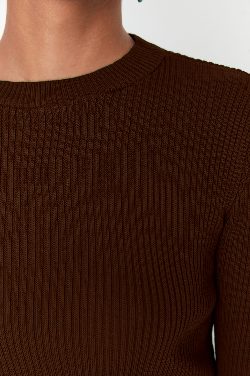 Kahverengi Basic Fitilli Triko Kazak TWOAW22KZ1708