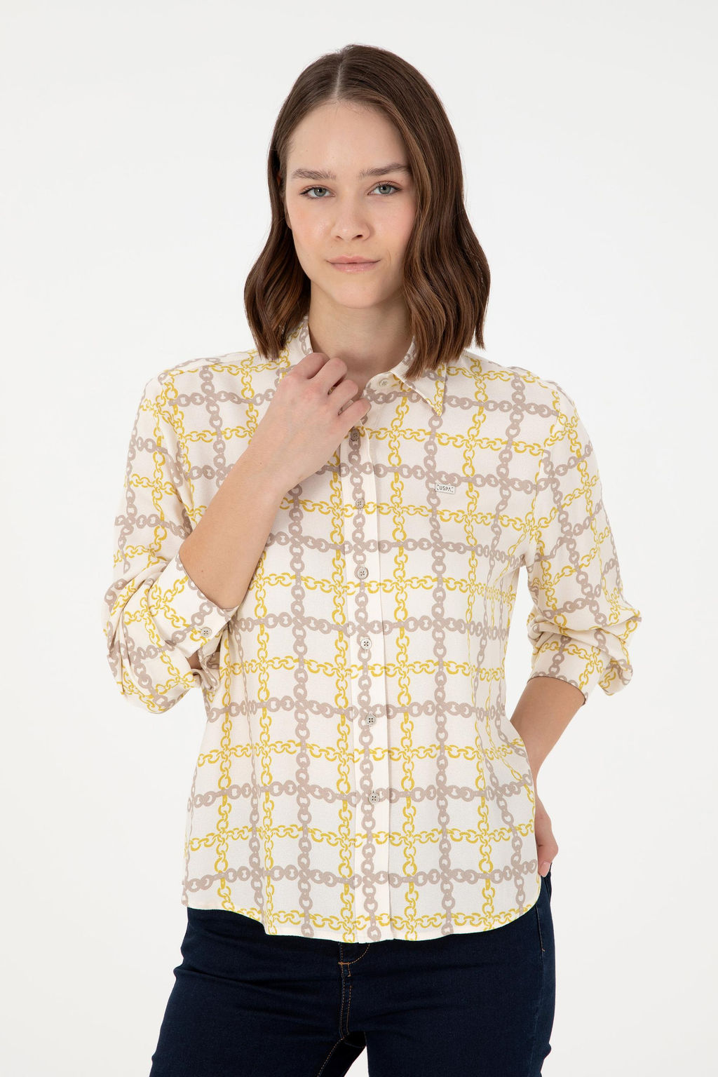 Женская кремовая рубашка с длинным рукавом - U.s. polo assn фото 3