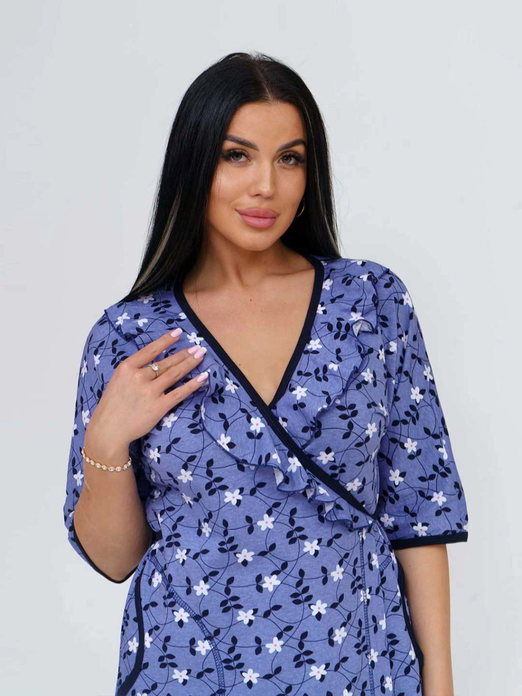 Халат женский, цвет голубой белый синий