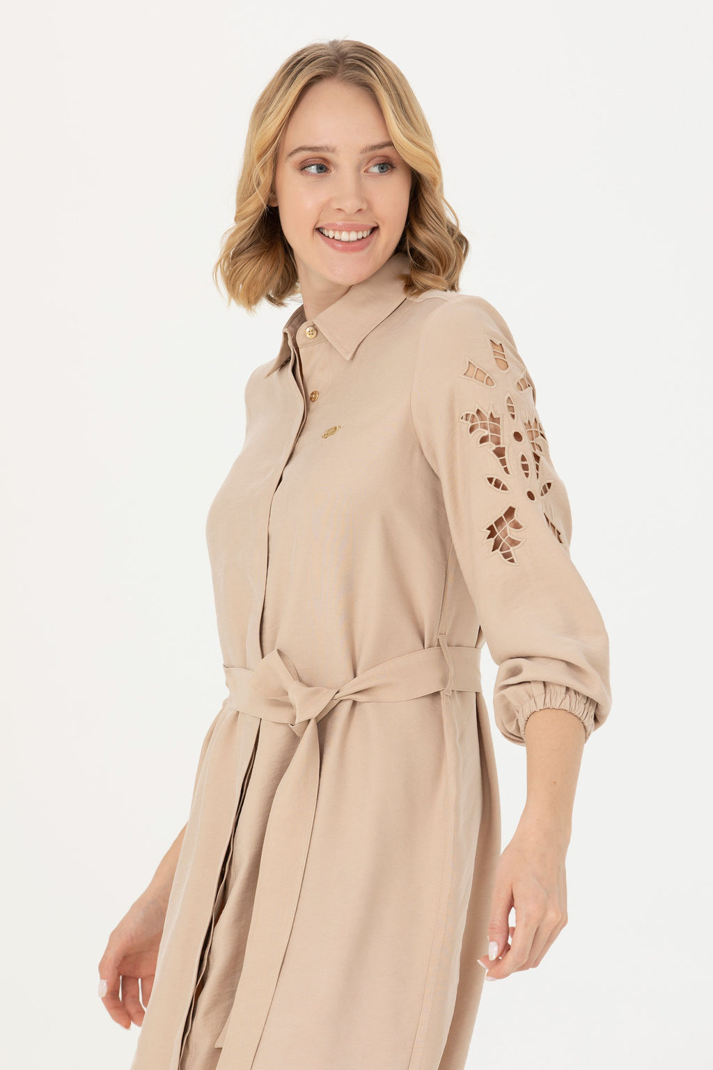 Женское тканое платье песочного цвета - U.s. polo assn фото 10