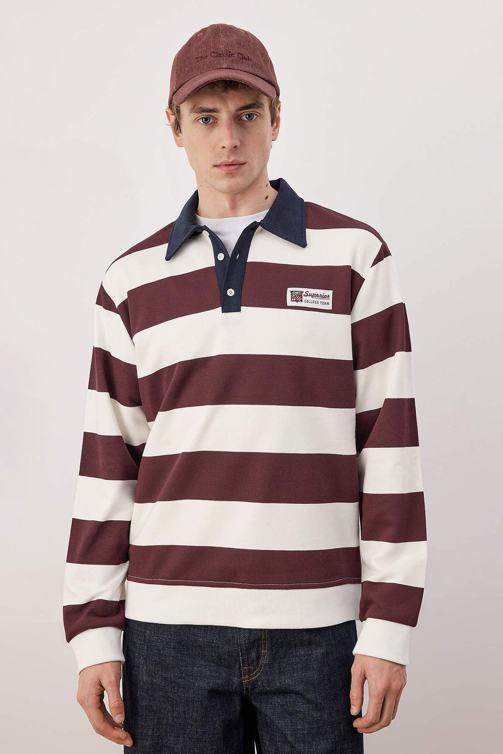 TRENDYOL MAN Lacivert Regular/Normal Kesim Polo Yaka Cizgili Ici Polar/S?cak Tutan Sweatshirt TMNAW24SW00240 - Trendyolmilla фото 25
