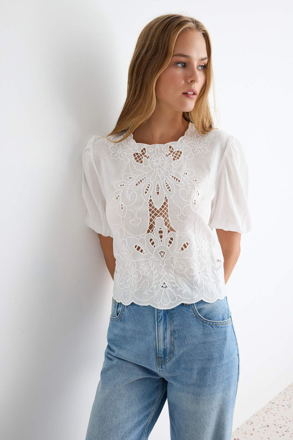 Beyaz %100 Pamuk Brode Bluz TWOSS26BZ00654 - Trendyolmilla фото 2