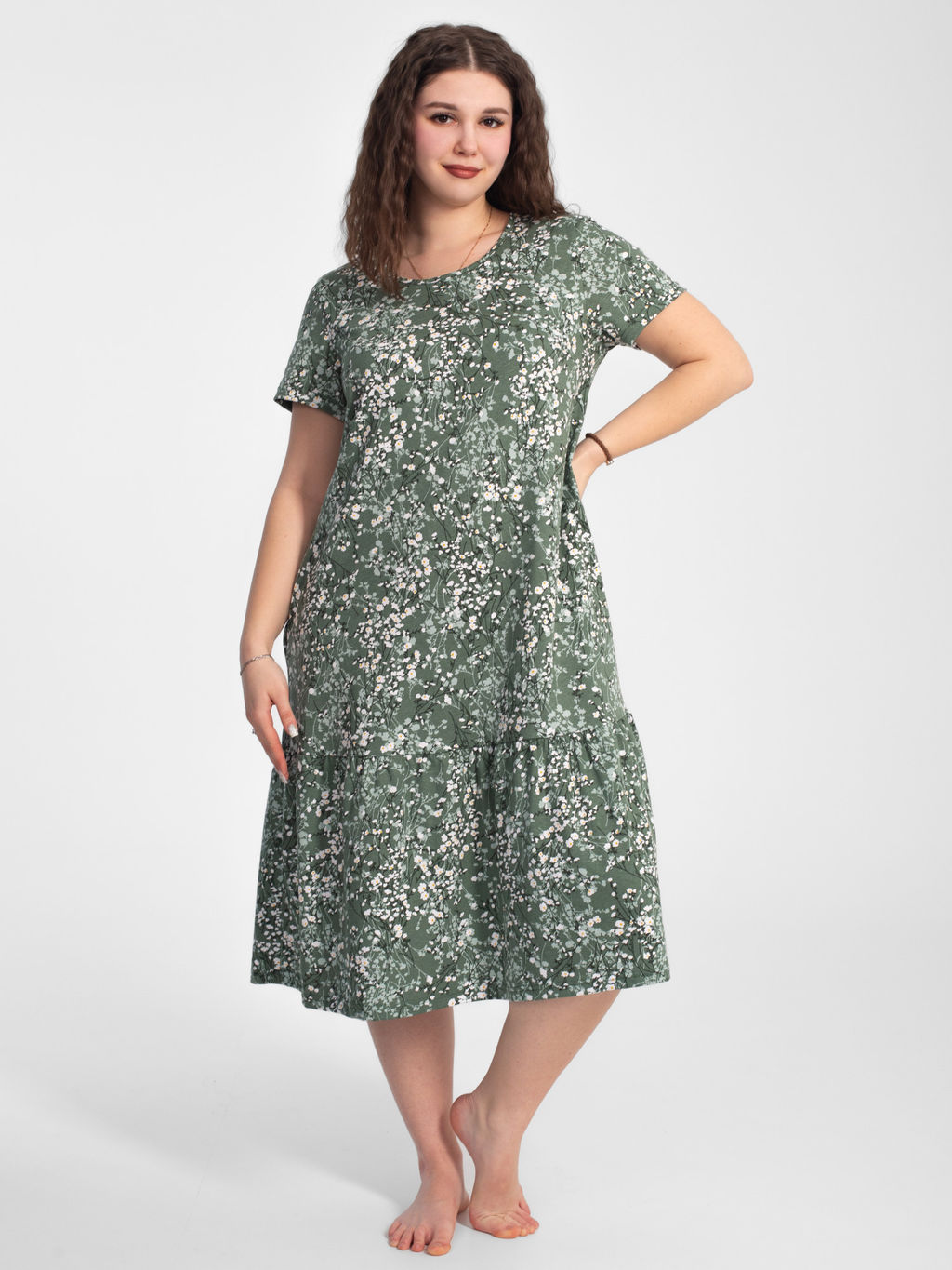 Платье женское кулирка "АГНИЯ" РОМАШКА ЗЕЛЕНЫЙ