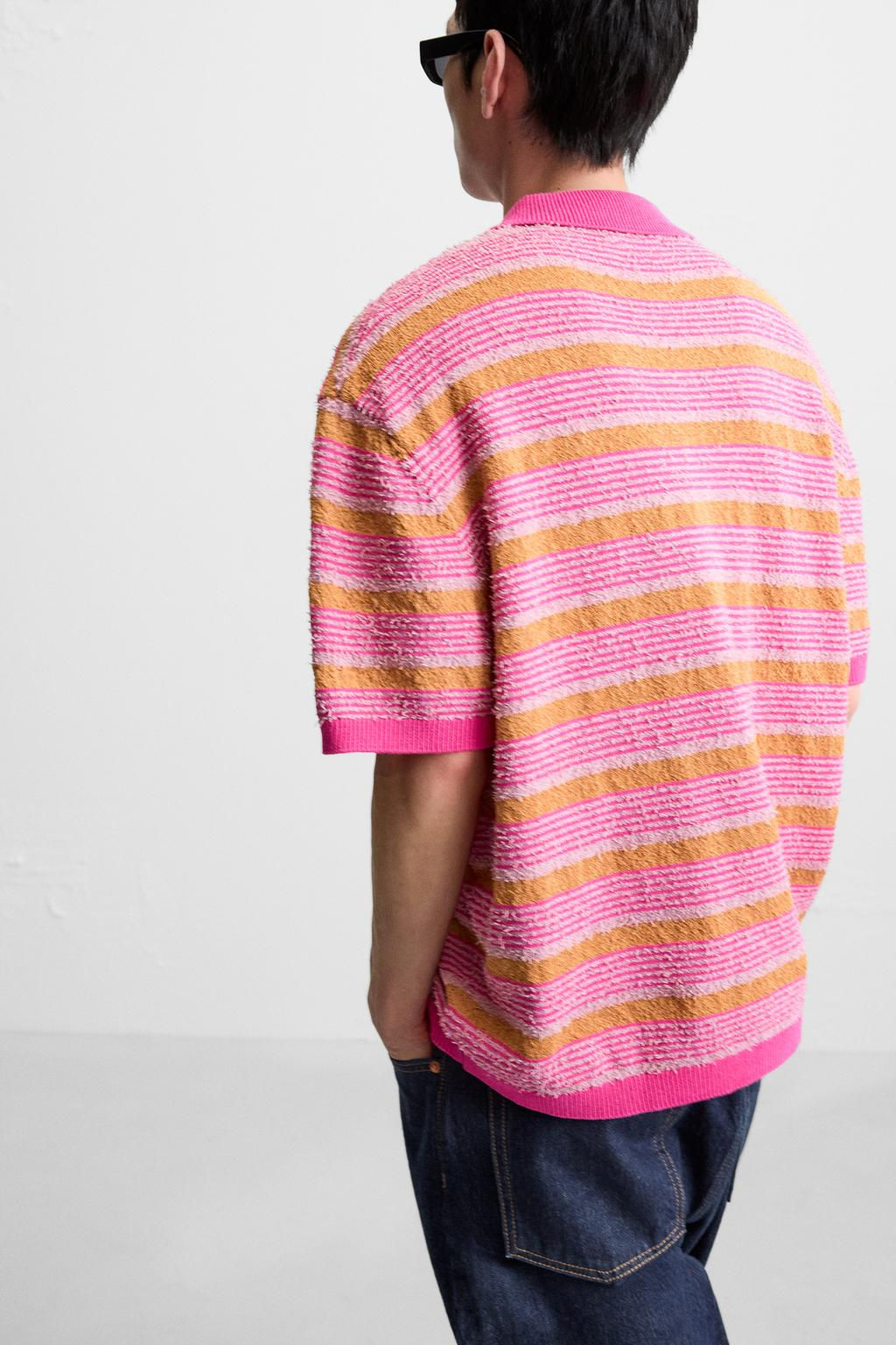 TEXTURED STRIPE KNIT POLO SHIRT - Zara фото 6