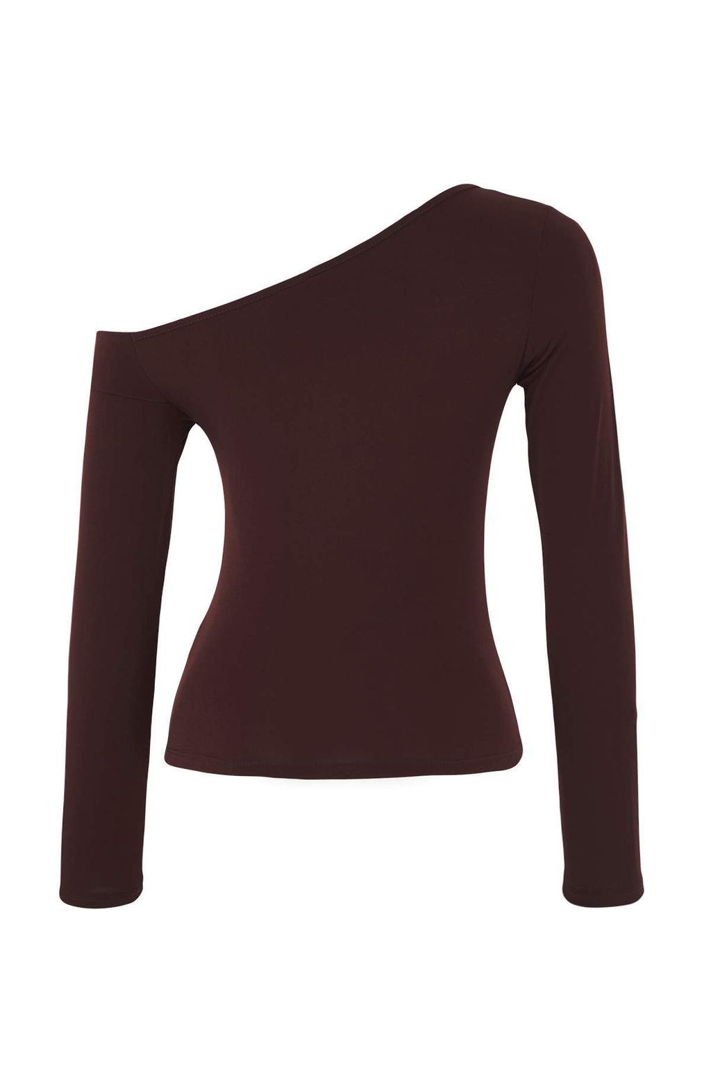 Kahverengi Fitted/Vucuda oturan Aksesuar Detayl? Asimetrik Yaka Esnek Orme Bluz TWOAW26BZ00075