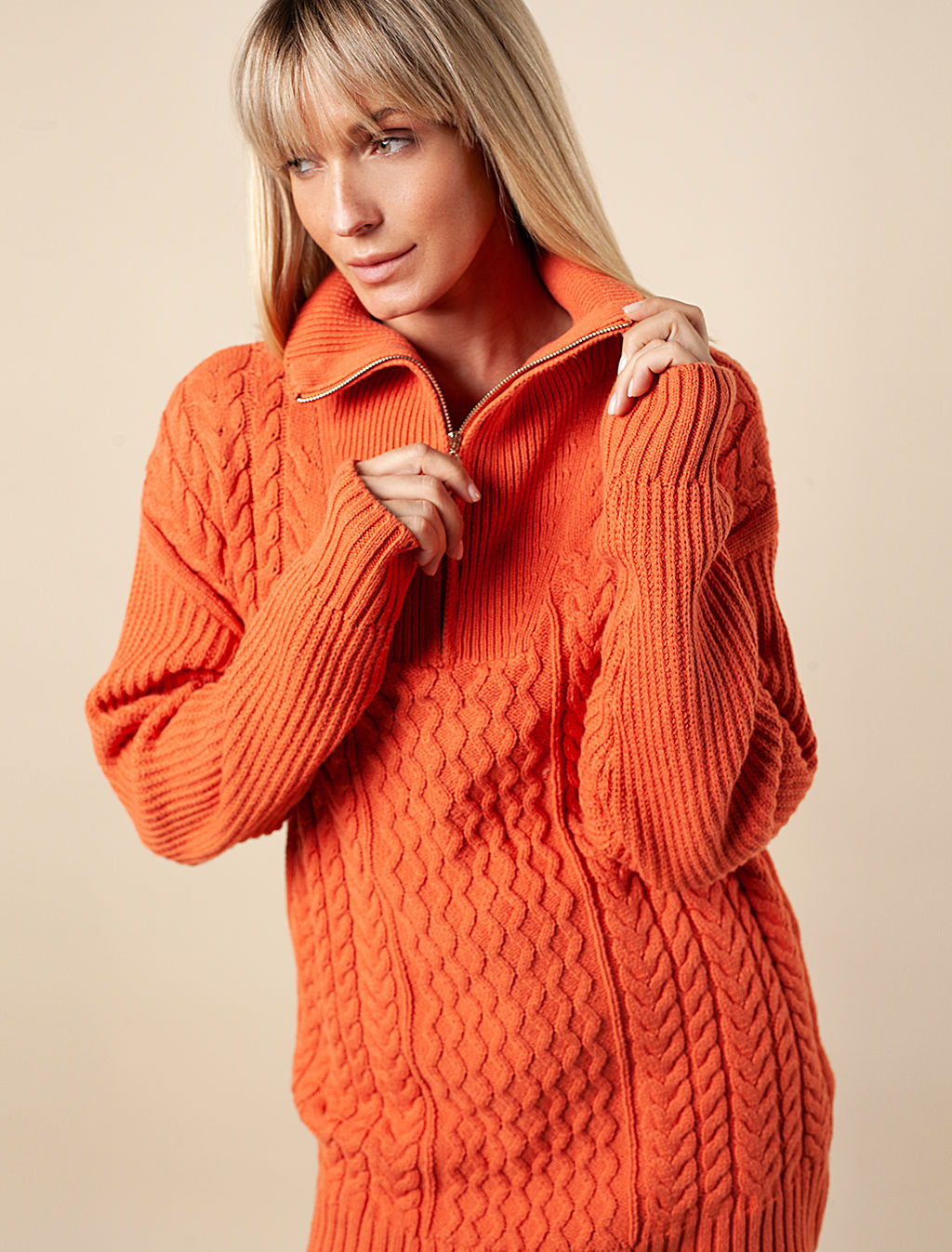 Теплый свитер из хлопка с акрилом и золотистой молнией - Vilatte фото 7